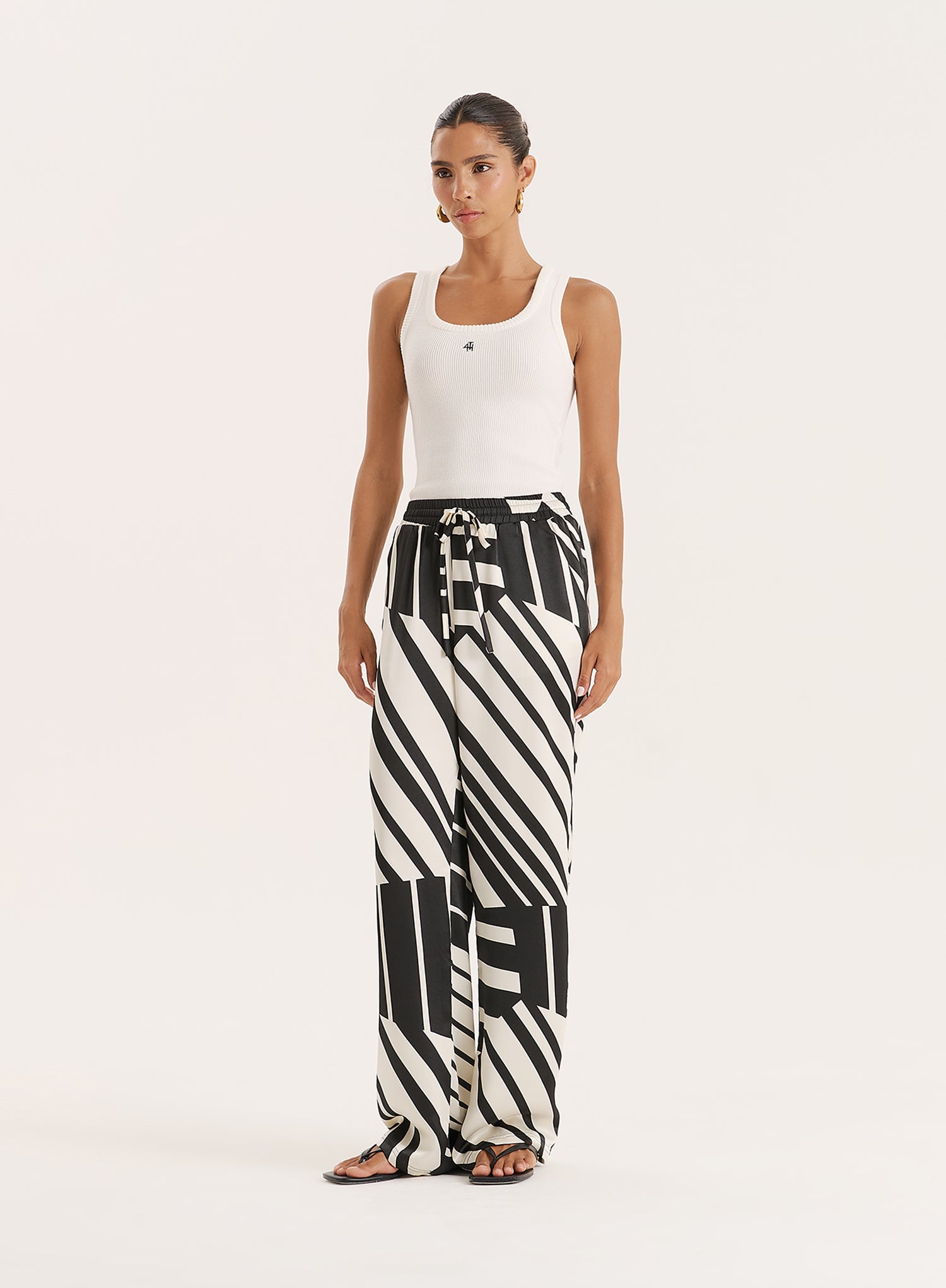 Black And White Abstract Print Satin Trouser